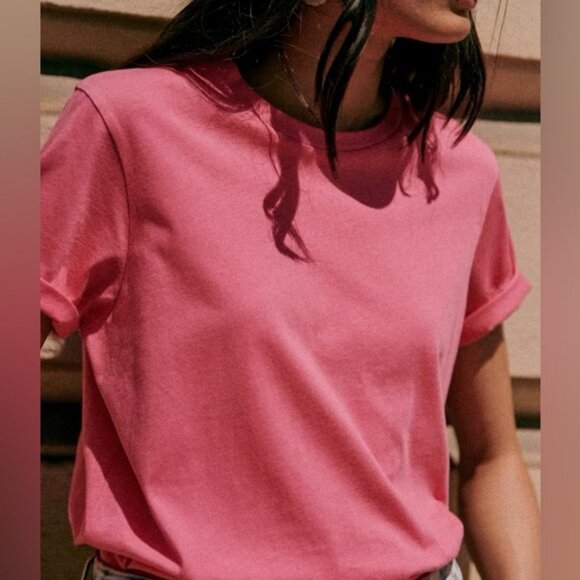 Sezane Bubblegum Pink Conrad Organic Cotton T-Shirt Size Large French Tee Crew L - Picture 13 of 13